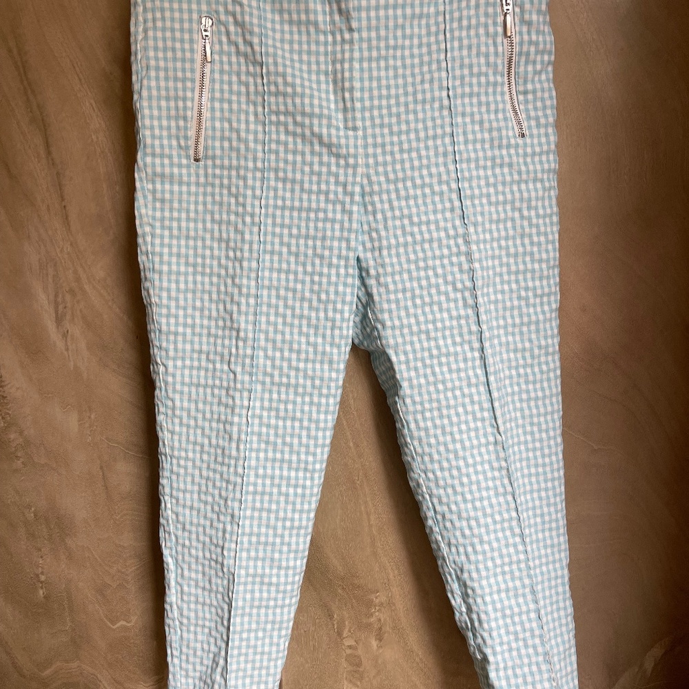 Madeleine Aqua Gingham Check ankle pants